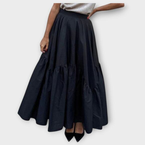 Commense Black Asymmetrical Pleated Maxi Skirt – 100% Cotton – Size XL - Picture 1 of 6